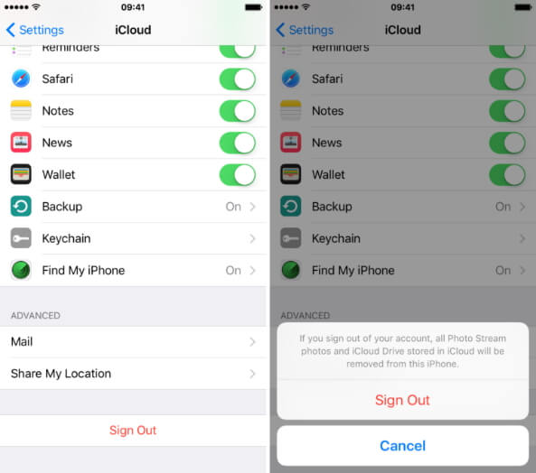 Restablecer cuenta de iCloud