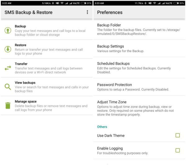Imprima los mensajes de texto de Infinix a través de la copia de seguridad de SMS y la restauración
