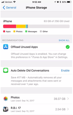 Revise el almacenamiento de iPhone