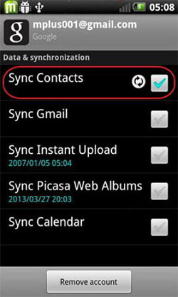 sincronización de contactos con Android