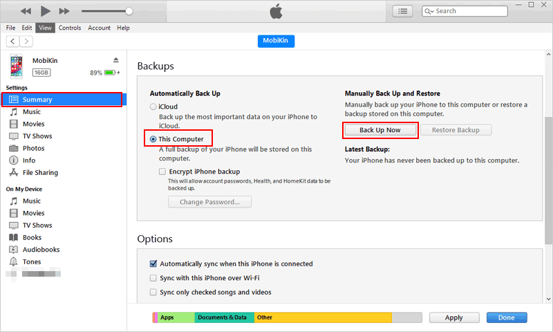 Cómo hacer una copia de seguridad de iMessages a iTunes - Paso 4