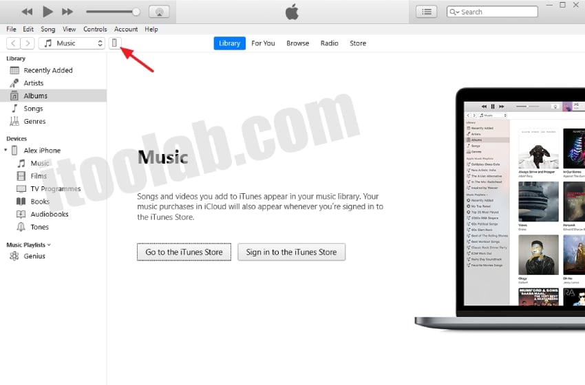 Toque el icono del dispositivo iTunes