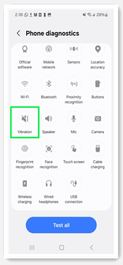 Prueba de vibración Samsung