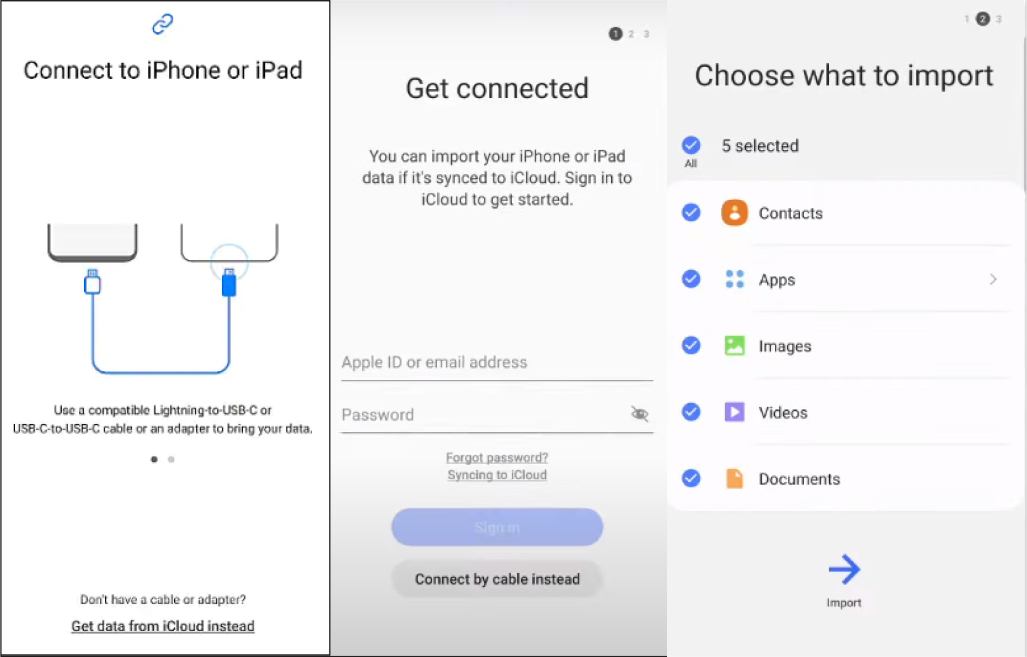 Smart Switch Transferencia inalámbrica de iPhone a Samsung S24
