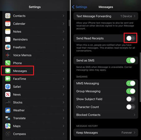 Desactive los recibos de lectura en iPhone para todos los contactos