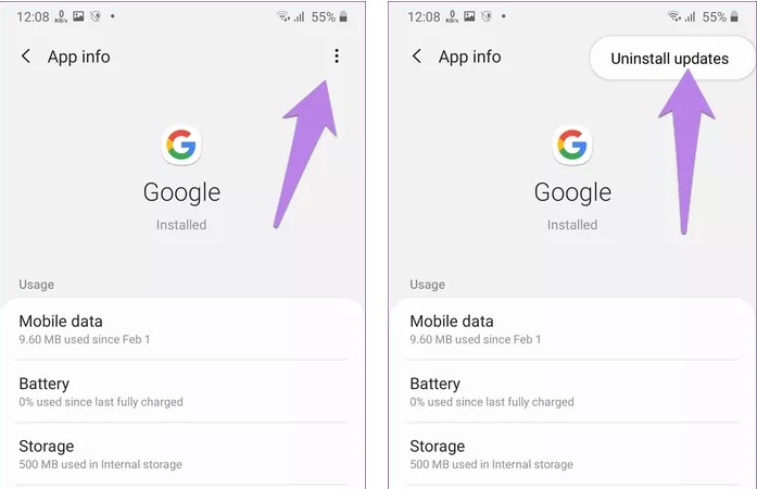Desinstale las actualizaciones de Google para corregir la interfaz de usuario del sistema que no responde el error