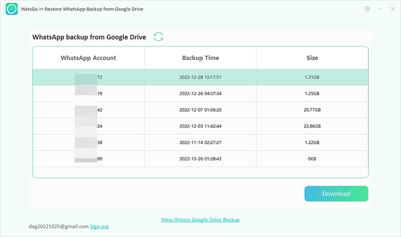 Lista de copia de seguridad de Google Drive