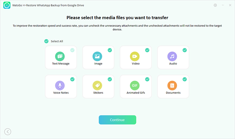 Seleccione datos para restaurar