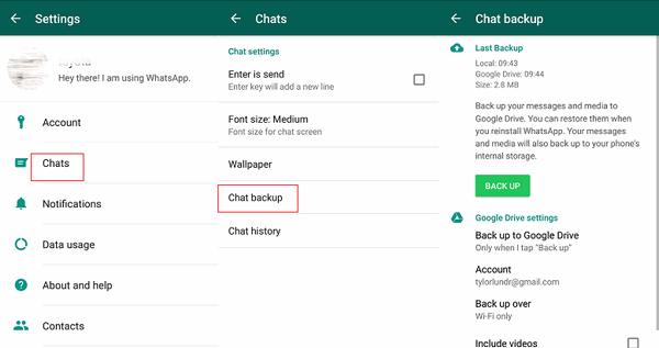 copia de seguridad de chat