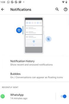 Historial de notificaciones de WhatsApp