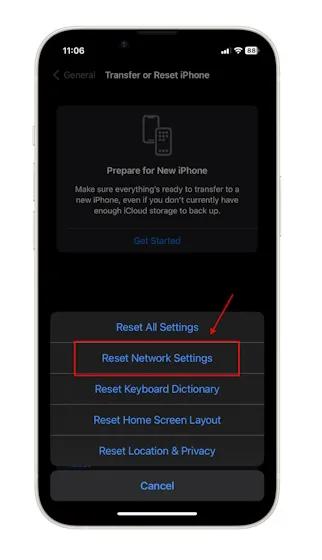 Restablecer la configuración de la red